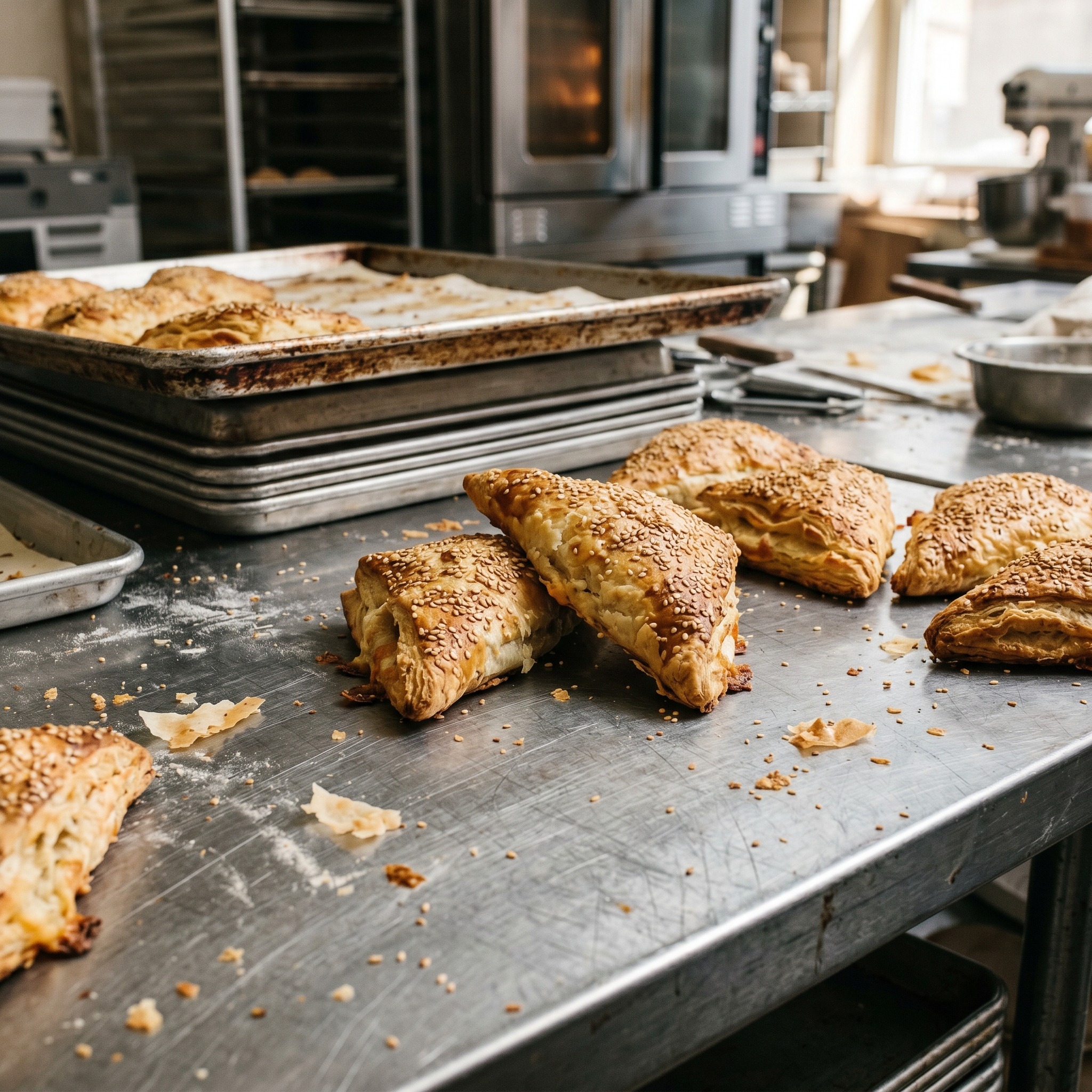 Burekas auf Metallarbeitsfläche