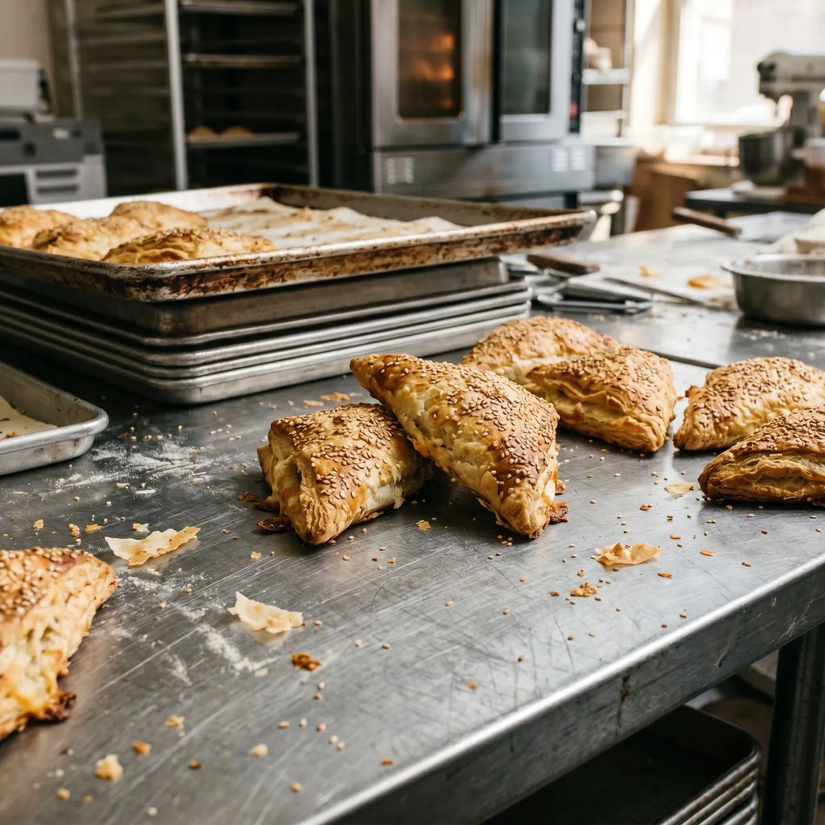 Burekas auf Metallarbeitsfläche
