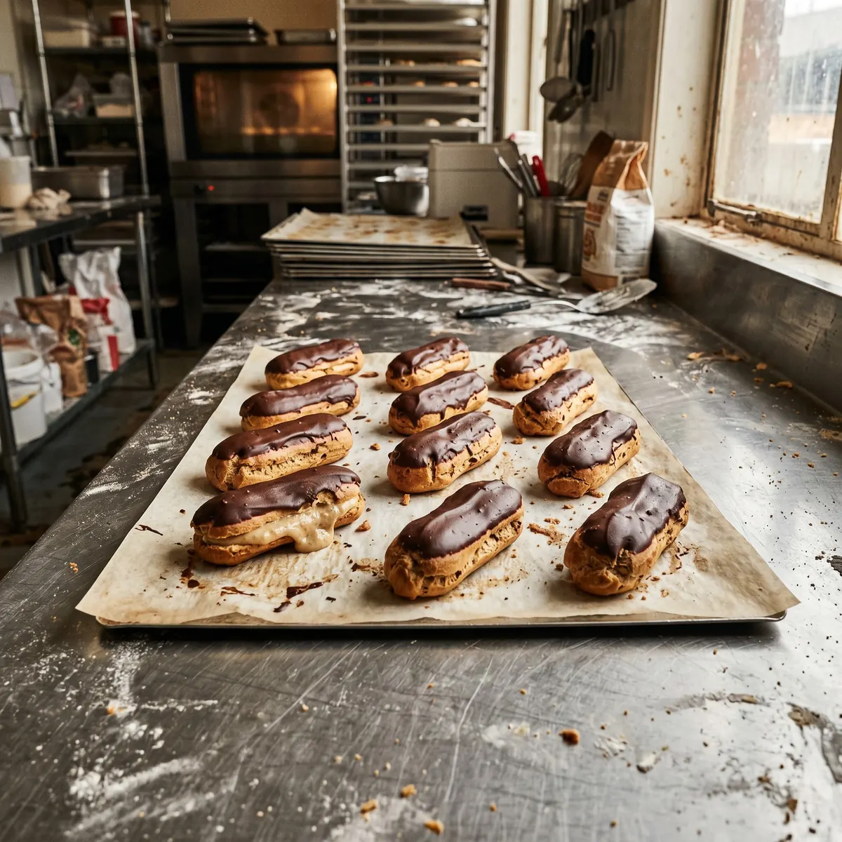 Eclairs auf Backshop Arbeitsfläche